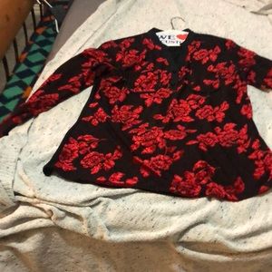Women’s blouse black with red velvet flowers